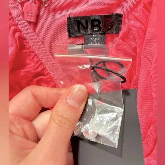 NWT NBD Revolve Fleure Hot Pink Crystal Studded Slit Strappy Jersey Midi Dress M - Picture 7 of 9